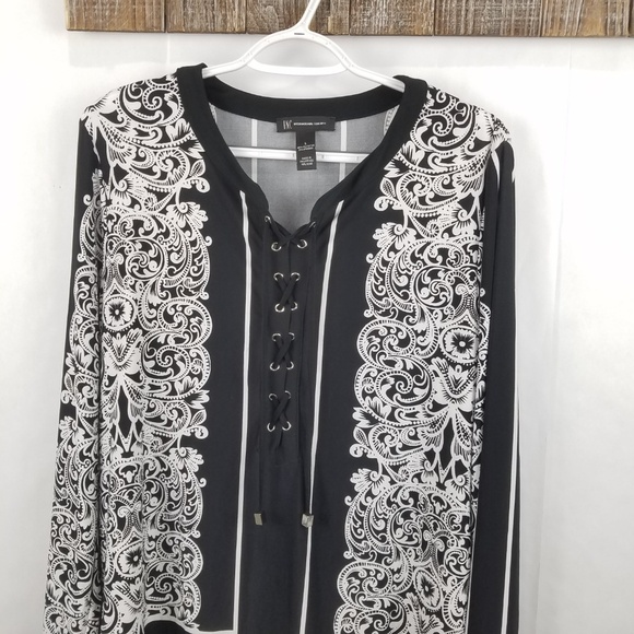 NWT I.N.C. International Concepts Jacquard Lace‑up Pullover Top Black Large - Picture 3 of 6